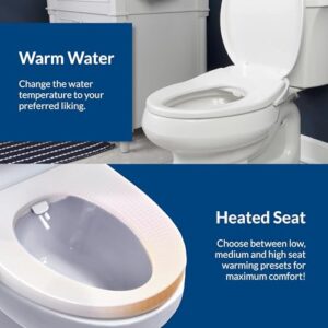 Low Profile Electric Bidet Toilet Adjustable Warm Water and Heated Seat Elongated White Plastic