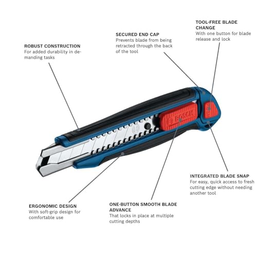 BOSCH H11-12100-1 18mm Snap-Off Utility Knife | Soft Grip, Slider Mechanism, and Integrated Blade Snap