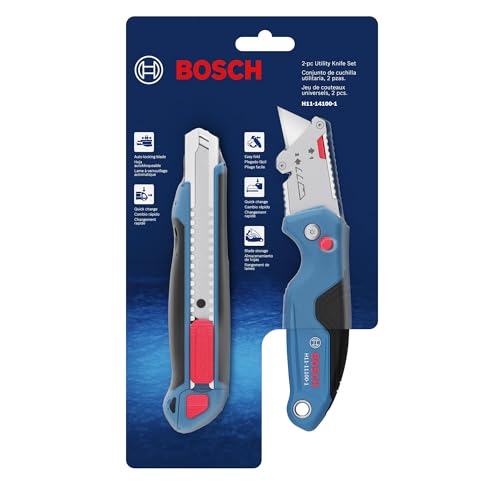 Bosch H11-14100-1 2-Piece Utility Knife Set | Folding and Snap-Off Knives with Robust Design, Integrated Blade Storage, and Belt Clip - Includes 4 Blades