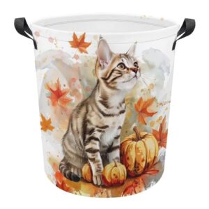 tsytma fall cat collapsible laundry baskets laundry hamper with handles cute tabby cat pumpkins round dirty clothes hampers for laundry bathroom bedroom decor