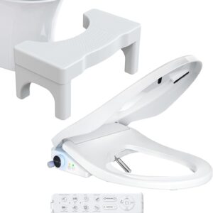 SmartWhale Electric Heated Bidet Toilet Seat Elongated with SmartWhale Toilet Stool Poop Stool