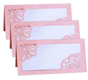 laser cut rose place cards pink tented name card folded cards blank cardstock,hollow name seat card for wedding, banquet tables,table setting, buffet, baby shower, bridal shower (50 pcs)