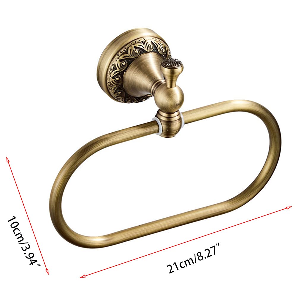 QIXIAMO Brass Towel Oval Vintage Towel Rack Wall Mounted Towel Holder Antique Craft Bathroom Accessories for Home Hotel