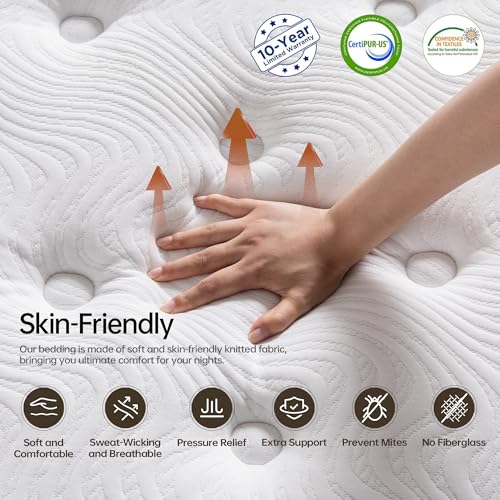 BCNUW King Size Mattress 14 Inch,Medium Firm,King Mattress in a Box,with Memory Foam&Coil Pocket Springs,Motion Isolation&Pain Relief&Lumbar Support,Enhanced Edge Support,Certified Safe Foam&Fabrics