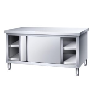 stainless steel work table commercial heavy duty prep table prep table with sliding doors kitchen dining room worktop storage large storage(80x50x80cm)