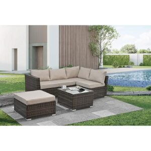 patio furniture outdoor seasonal pe wicker 4 set with tempered glass coffee table grey rattan deep seating