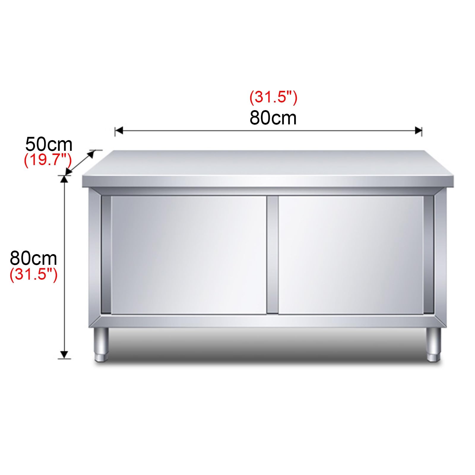 Stainless Steel Work Table Commercial Heavy Duty Prep Table Prep Table with Sliding Doors Kitchen Dining Room Worktop Storage Large Storage(80x50x80cm)