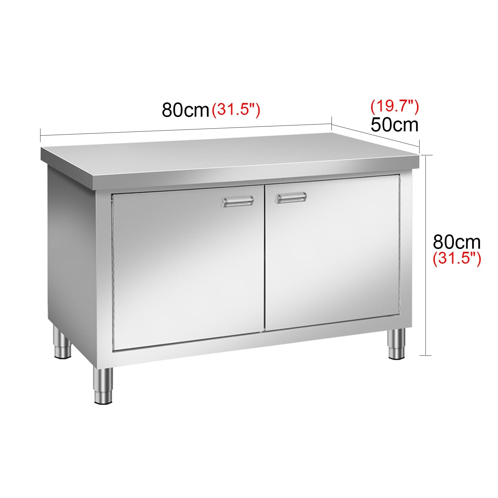 Double Door Storage Cabinet Work Table Stainless Steel Kitchen Restaurant Prep Table Multifunctional Practical Work Table Chopping Vegetables Chopping Bones Kneading Without Shaking(80x50x80cm)