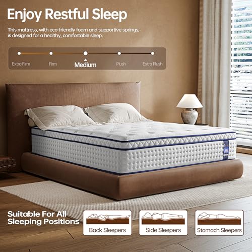 BCNUW King Size Mattress 14 Inch,Medium Firm,King Mattress in a Box,with Memory Foam&Coil Pocket Springs,Motion Isolation&Pain Relief&Lumbar Support,Enhanced Edge Support,Certified Safe Foam&Fabrics