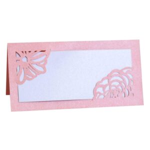 Laser Cut Rose Place Cards Pink Tented Name Card Folded Cards Blank Cardstock,Hollow Name Seat Card for Wedding, Banquet tables,Table Setting, Buffet, Baby Shower, Bridal Shower (50 Pcs)