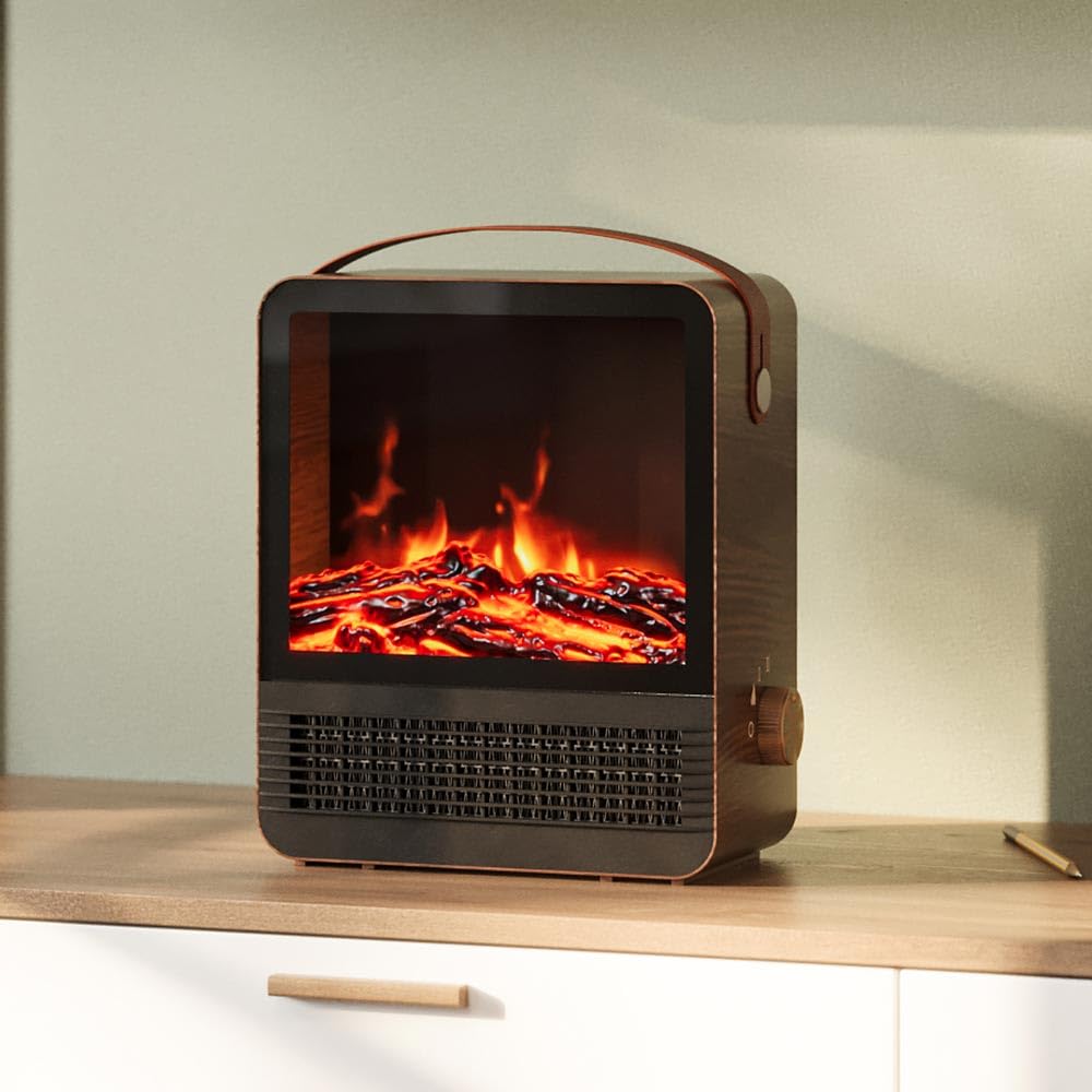 Hearth Brands Electric Fireplace Portable Space Heater with 3D Flame Effect | 1500W | Adjustable Thermostat Dial | Overheat Sensor with Auto Shut-Off | Ideal for Home, Office, Bedroom, Tabletop