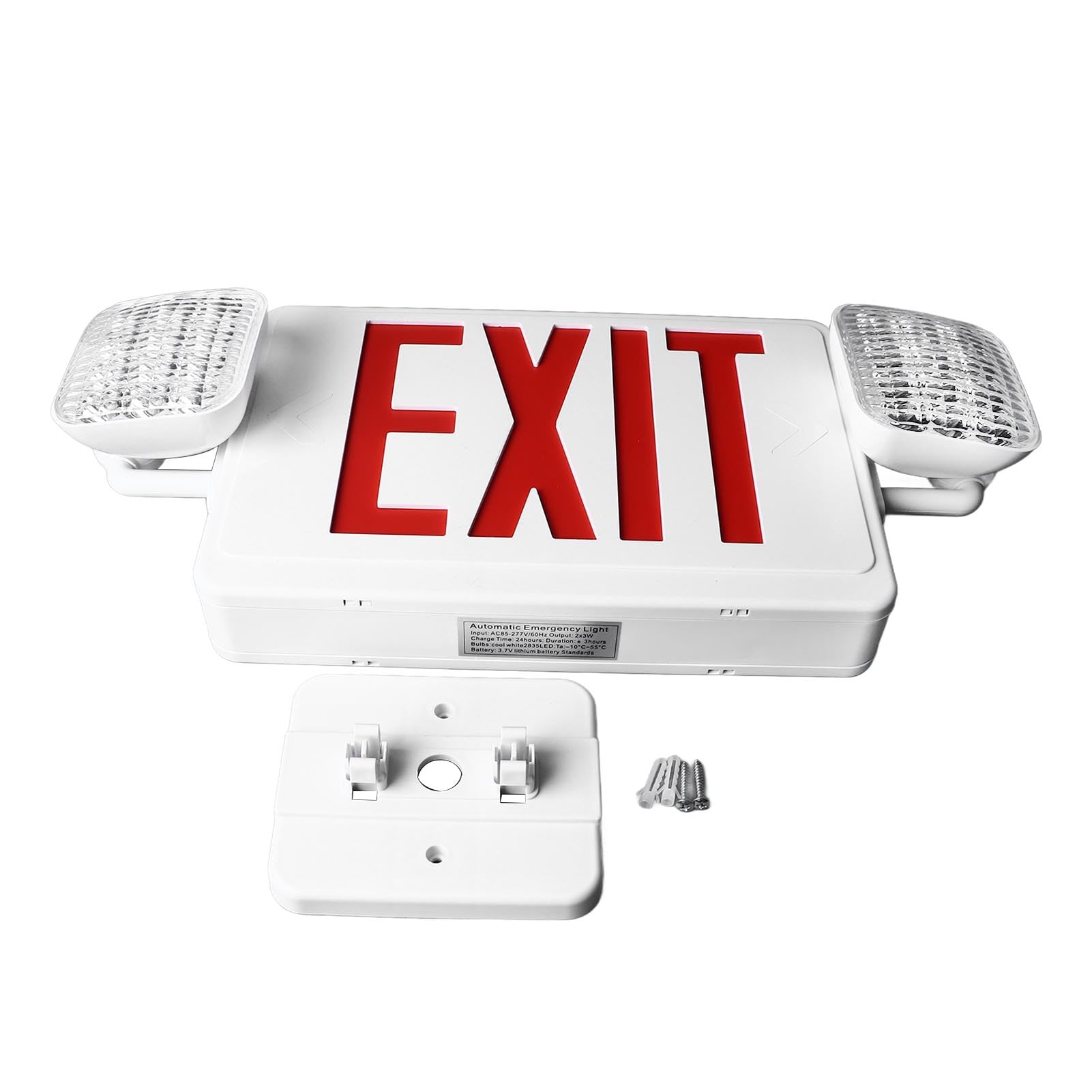 Led Exit Signs With Emergency Lights, Emergency Exit Sign With 2 Emergency Light AC85 to 265V Red Emergency Signage for Schools, Churches, Hospitals