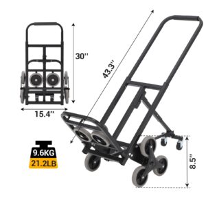 JustSmart Stair Climbing Hand Truck Cart, 375 LBS Capacity Steel Folding Dolly Cart for Stairs, Heavy Duty Stair Climber Trolley with Support Arm and 10 TPR Silent Wheels for Shopping Moving