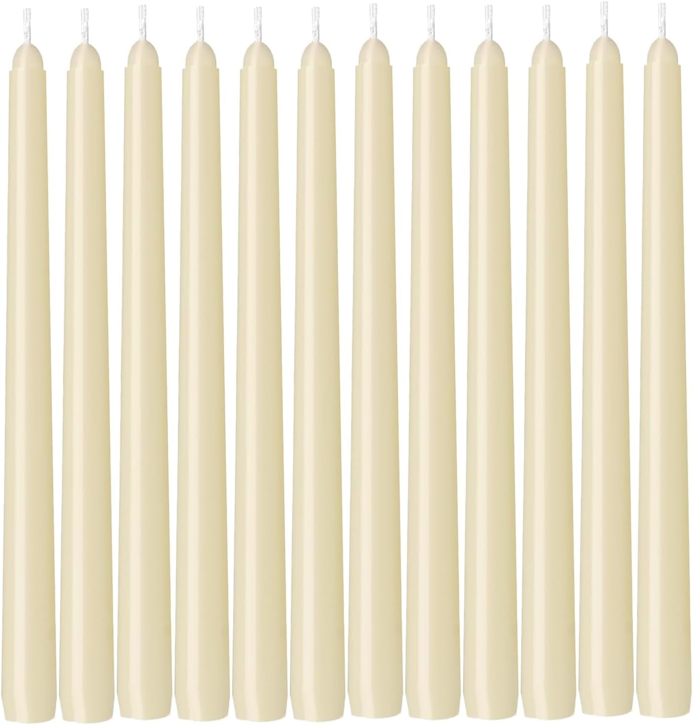 HAVLULAND Taper Candles 12 Pack, Dripless Taper Candle, Premium Classic Unscented, 10 Inch Dinner Candles Set, Long Burning Time 10 Hrs, Paraffin Wax, Ideal for Church, & Home Decor (Ivory, 12 Count)