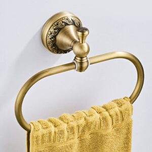 QIXIAMO Brass Towel Oval Vintage Towel Rack Wall Mounted Towel Holder Antique Craft Bathroom Accessories for Home Hotel