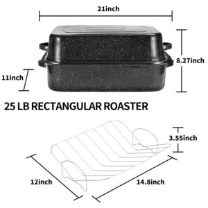 Roasting Pan With Lid and Rack, 21” Rectangular Roasting Pan, 25lb Turkey Roaster Pot, Large Oven Roaster Tray for Baking Turkey, V-Rack and Versatile Lid Bone Turkey Baster by JY COOKMENT