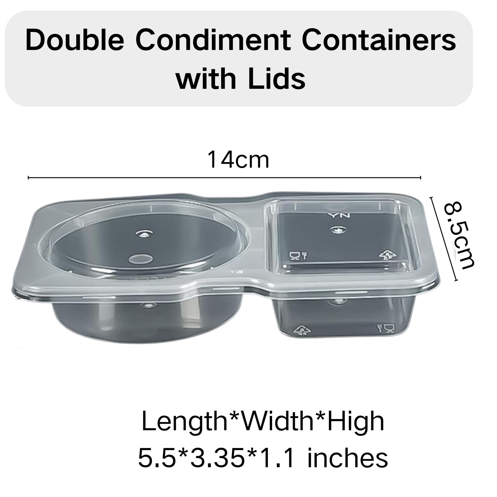 Uioecn 5PCS Double Compartment Condiment Container,Double Compartment Condiment Container with Lids, 2 Compartment Snack Containers, Portable Reusable Sauce Containers