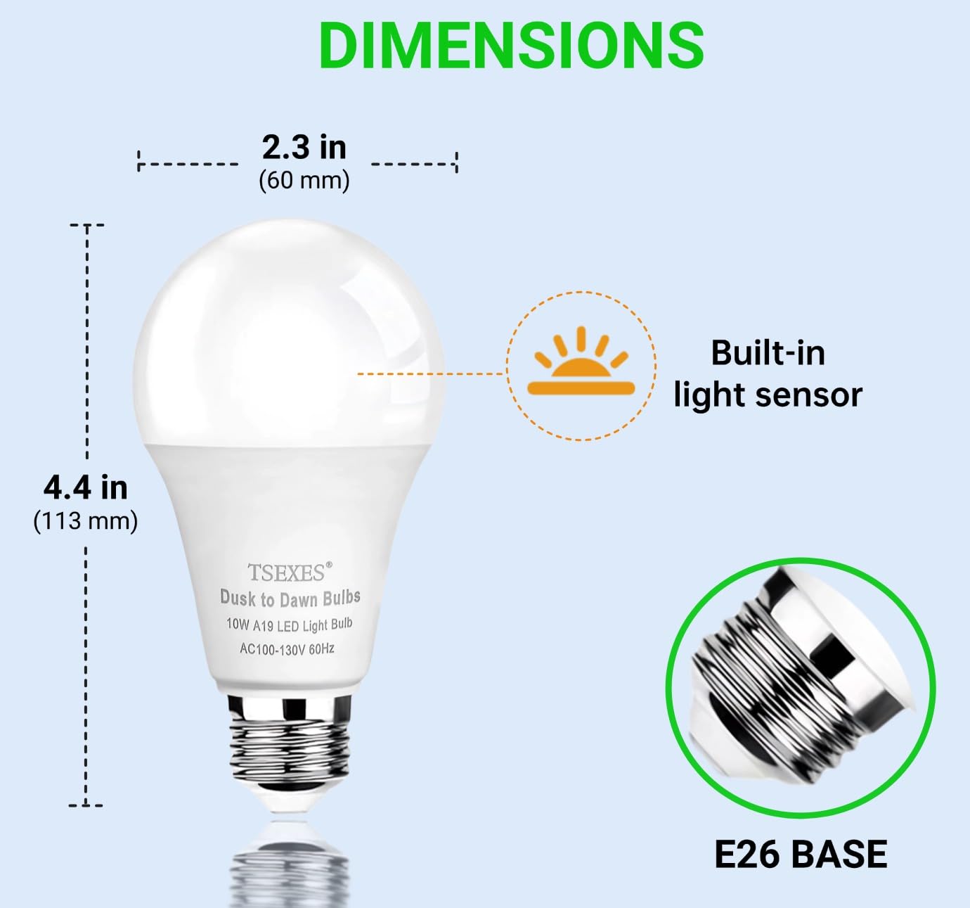 TSEXES 6 Pack Dusk to Dawn LED Light Bulbs,Automatic On/Off Sensor LED Light Bulb,2700K Warm White A19 Light Bulb for Wall lamp Porch Garage Light