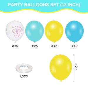 JarThenaAMCS 60Pcs Cartoon Sponge Party Balloon Bikini Flower Bubble Printed Latex Balloon Teal Blue Yellow Clear Balloon for Birthday Baby Shower Party Decor, 12 in