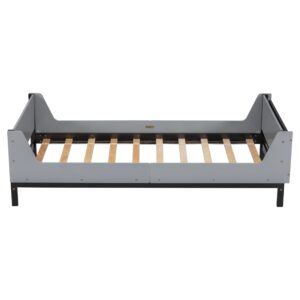 Kids Twin Size Bed Frame with Storage Bookcase, Wood Twin Bed Frames for Kids, Twin Bed Frame with Headboard and Footboard for Boys Girls, No Box Spring Needed,Grey