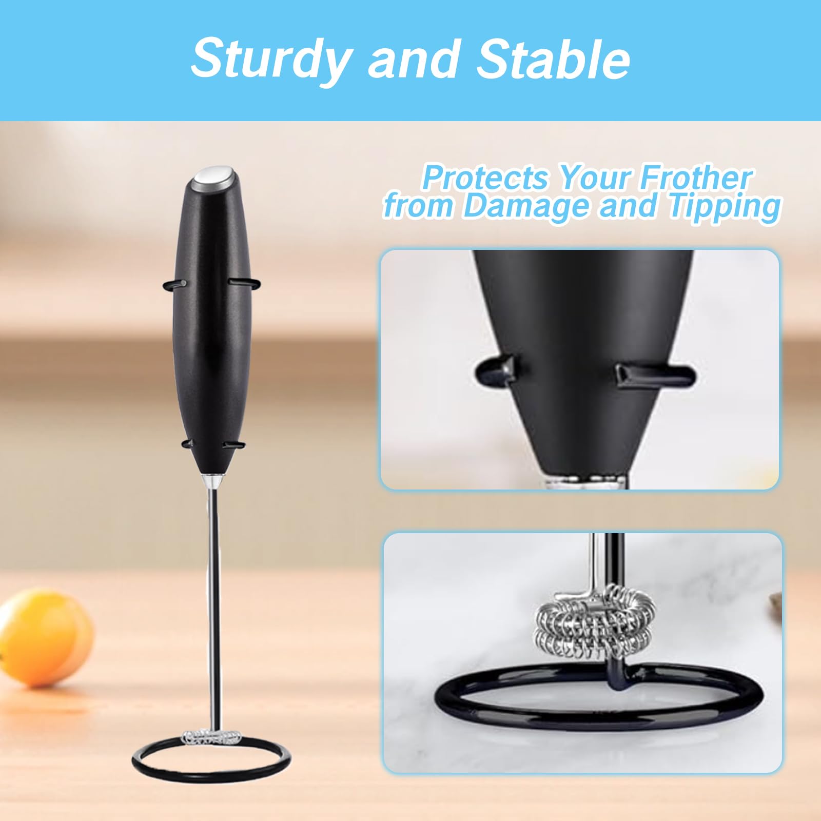 YAFIYGI Frother Stand Kitchen Milk For Coffee Stainless Steel Stand Fits for Multiple Types of Coffee Frothers - Heavy Duty Stand Ideal (Black)