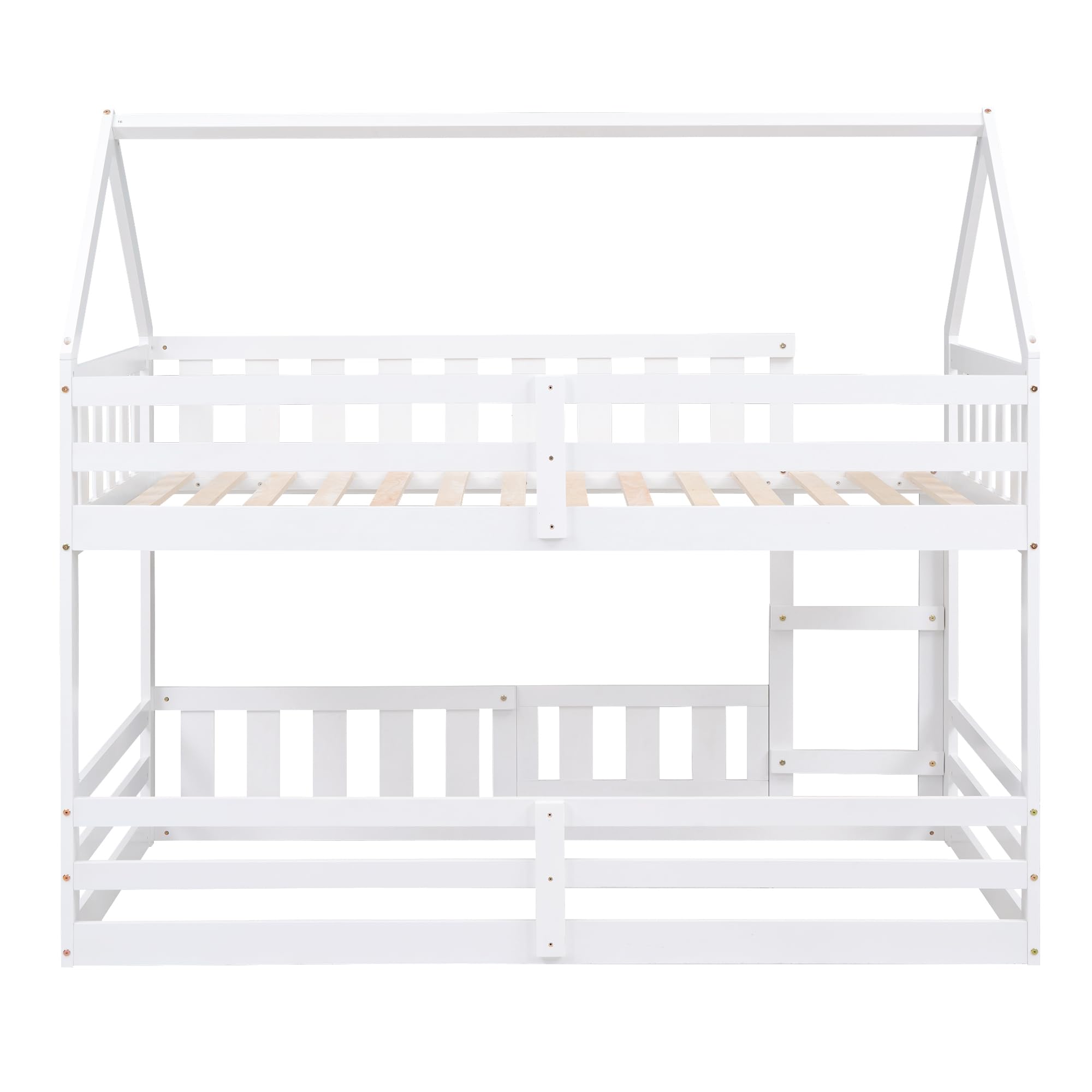 THINK 30 Twin Over Twin House Bunk Bed with Fence and Door, Wood Bedroom Bedframe for Boys, Girls, Home, Apartment, Kids, Guest Room