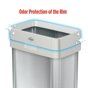 Clorox 13 Gallon Trash Can - 50L Slim Open Top Garbage Bin for Commercial Spaces, Kitchen, Office - Narrow Rectangular Stainless Steel Body with Hinged Rim and Odor Protection