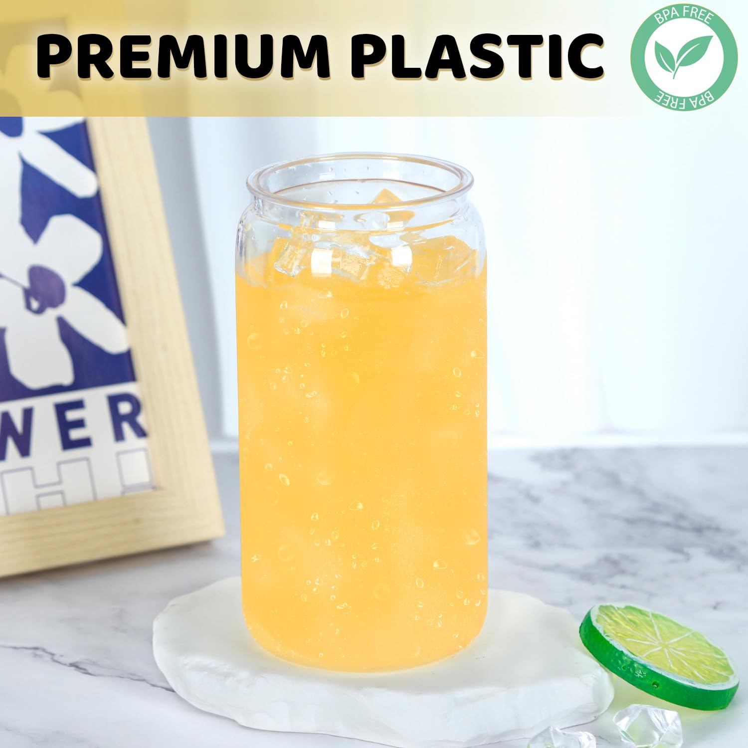 16 Oz Acrylic Plastic Can Tumbler, 6 Pack Plastic Clear Cup Beer Can, Plastic Mason Jar with Clear Lid