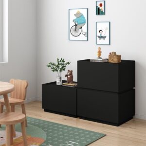 Stackable 1 Drawer Dresser, Small Dresser for Closet Organizer with Modern Wood Dresser for Kids Nightstand Sofa Table Drawer Chest, Storage Cabinet for Entryway Bedroom, 15.7in, Black