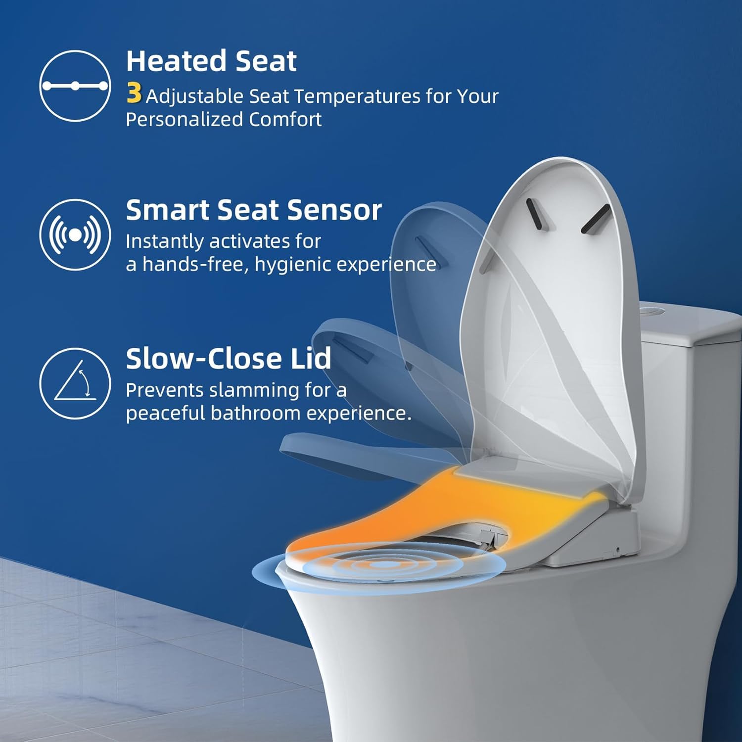 SmartWhale Electric Heated Bidet Toilet Seat Elongated with SmartWhale Toilet Stool Poop Stool