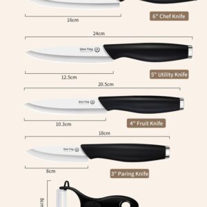 Ceramic Knife Set for Kitchen with Sheath: Sharp Blade Fruit Cutting Knives with Cover Clean Cut Edge Black Handle