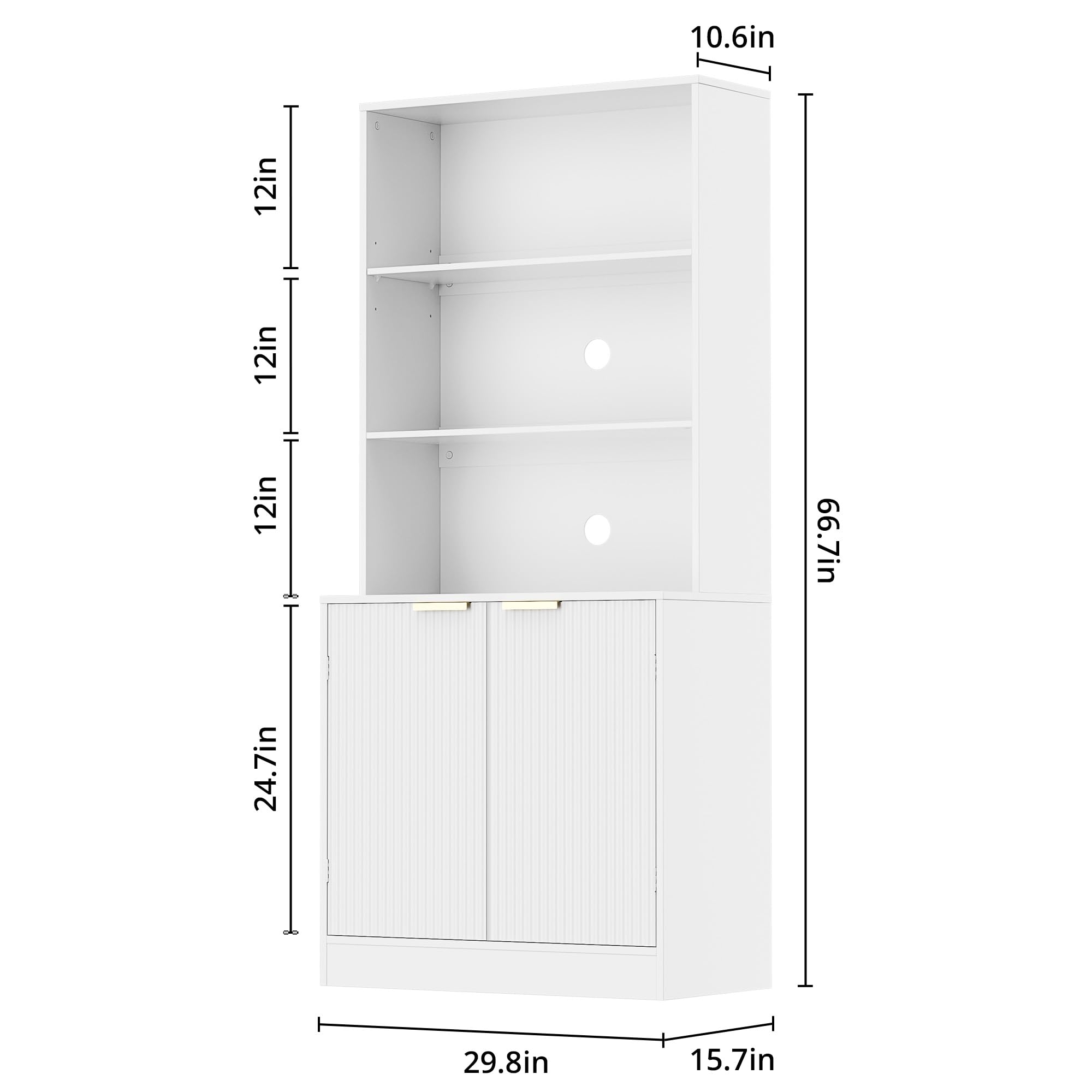 Housoul 67" Pantry Cabinet with 2 Doors, 3-Tier Modern Kitchen Hutch with Adjustable Shelves, Freestanding Larder Cupboard, Kitchen Pantry Storage Cabinet for Kitchen, Dining Room, Bathroom, White