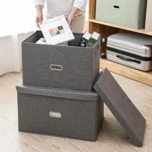 tarfarkar Cotton and Linen Fabric Storage Box, Foldable, Covered, Large