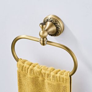 QIXIAMO Brass Towel Oval Vintage Towel Rack Wall Mounted Towel Holder Antique Craft Bathroom Accessories for Home Hotel