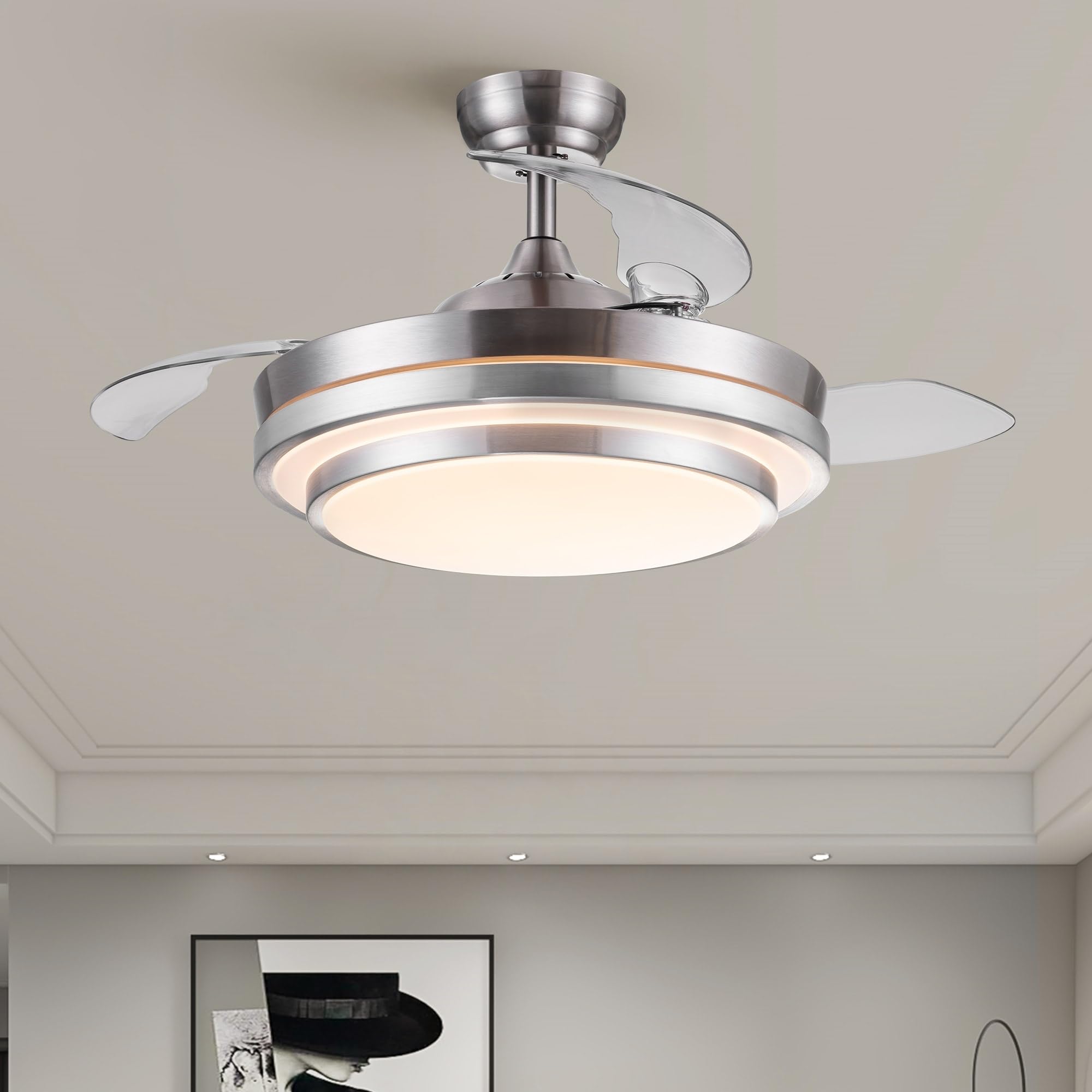 42 in. Retractable Ceiling Fan with Remote Control Brushed Nickel