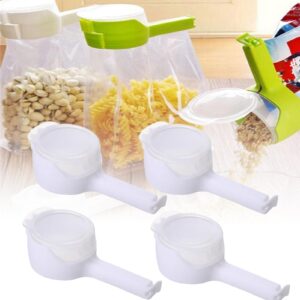 4pcs bag clip with pour spout, food clips for bags with spout, bag spout clips, food bag clips with pour spouts, bag clips for food, bag sealing clip with pour spout, for snack (white)