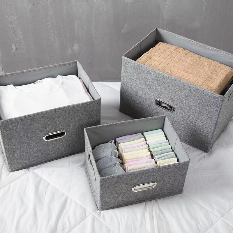 tarfarkar Cotton and Linen Fabric Storage Box, Foldable, Covered, Large