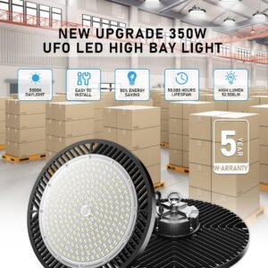 Upgrade 350w Led Shop Lights, 6 pack Super Bright 52500lm 5000k Ufo Led High Bay Light, High Bay Led Shop Lights With Us Plug 5' Cable,Led Shop Light For Garage Workshop Factory Barn Gym Warehouse