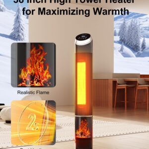 Uthfy Space Heater Indoor, 38" Electric Room Heater with Flame, 24H Timer, Portable Tower Heater with Remote, Thermostat, 3 Modes, Tip-over and Overheat Protection, for Bedroom Office Large Room Use