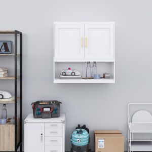 RISTERN White Metal Bathroom Wall Cabinet, Steel File Storage Cabinet, Hanging Cabinet with Doors and Shelves, Medicine Cabinet for Bathroom, Kitchen, Office, 13.78" D×27.56" W×29.53" H