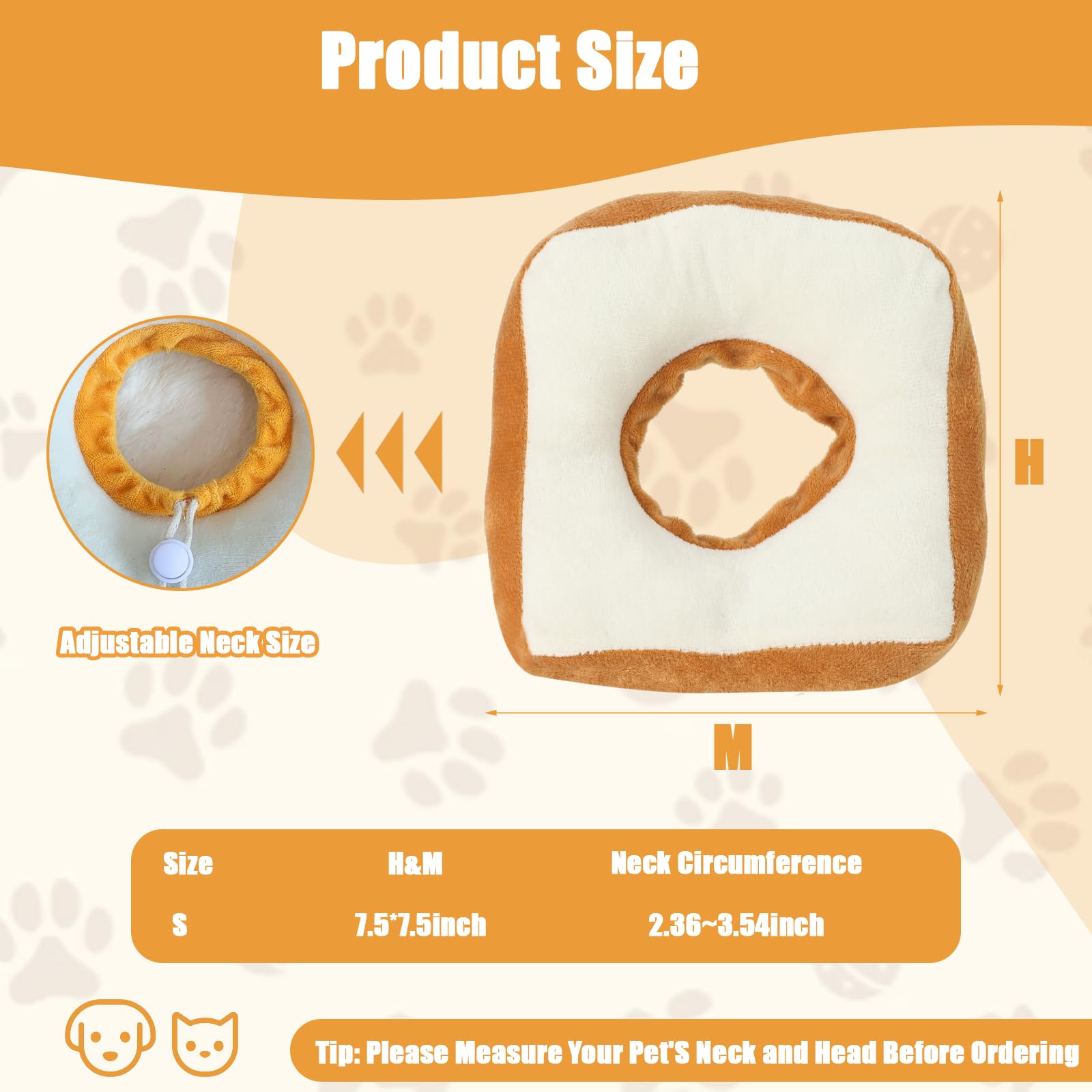 2 Pcs Adjustable Soft Dog Collar for Dog and Cat Recovery Cone Collar Cute Toast Shapes Dog Neck Cone After Surgery Elizabethan Collar for Puppy Cat Kitten