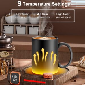 Mug Warmer, 40W Coffee Mug Warmer for Desk with Temperature Display, 1-12Hrs Auto Off/ON, Smart Coffee Cup Warmer with Anti-Scalding Silicone, Beverage Warmer for Coffee, Milk, Tea, Candle (Wood)