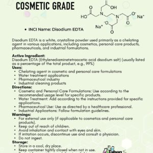 Talsen Chemicals Disodium EDTA Powder Cosmetic Grade 8 Oz / 226 Grams - Organic Chelating Agent for Industrial, Cosmetic & Laboratory - Edta Chelation Stabilizes Formulations & Enhances Performance