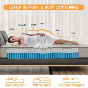 King Mattress 12 Inch, Gel Memory Foam Mattress, Hybrid Mattress in a Box with Pocket Spring, Soft & Comfortable Medium Firm Mattress, Motion Isolation, Pressure Relief, CertiPUR-US Certified