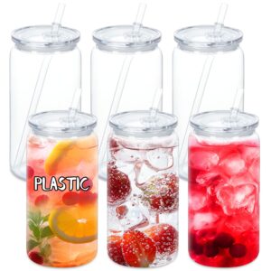 16 oz acrylic plastic can tumbler, 6 pack plastic clear cup beer can, plastic mason jar with clear lid