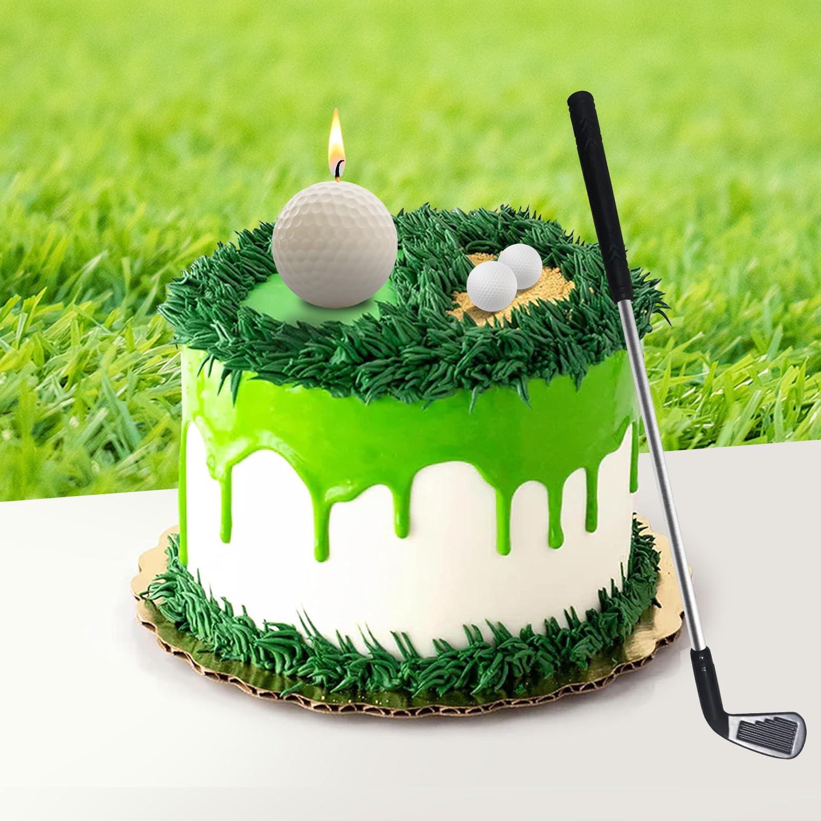 Golf Ball Birthday Candles, Golf Birthday Party Decorations, Golf Cake Topper, Mini Golf Club for Golf Sport Themed Birthday Decorations (White, Iron)