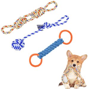 3 pack small dog rope toys for aggressive chewers, heavy-duty tug of war and dental cleaning chew toys, indestructible cotton rope for medium to large breeds, ideal for boredom & teething relief