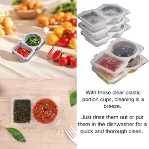 Uioecn 5PCS Double Compartment Condiment Container,Double Compartment Condiment Container with Lids, 2 Compartment Snack Containers, Portable Reusable Sauce Containers