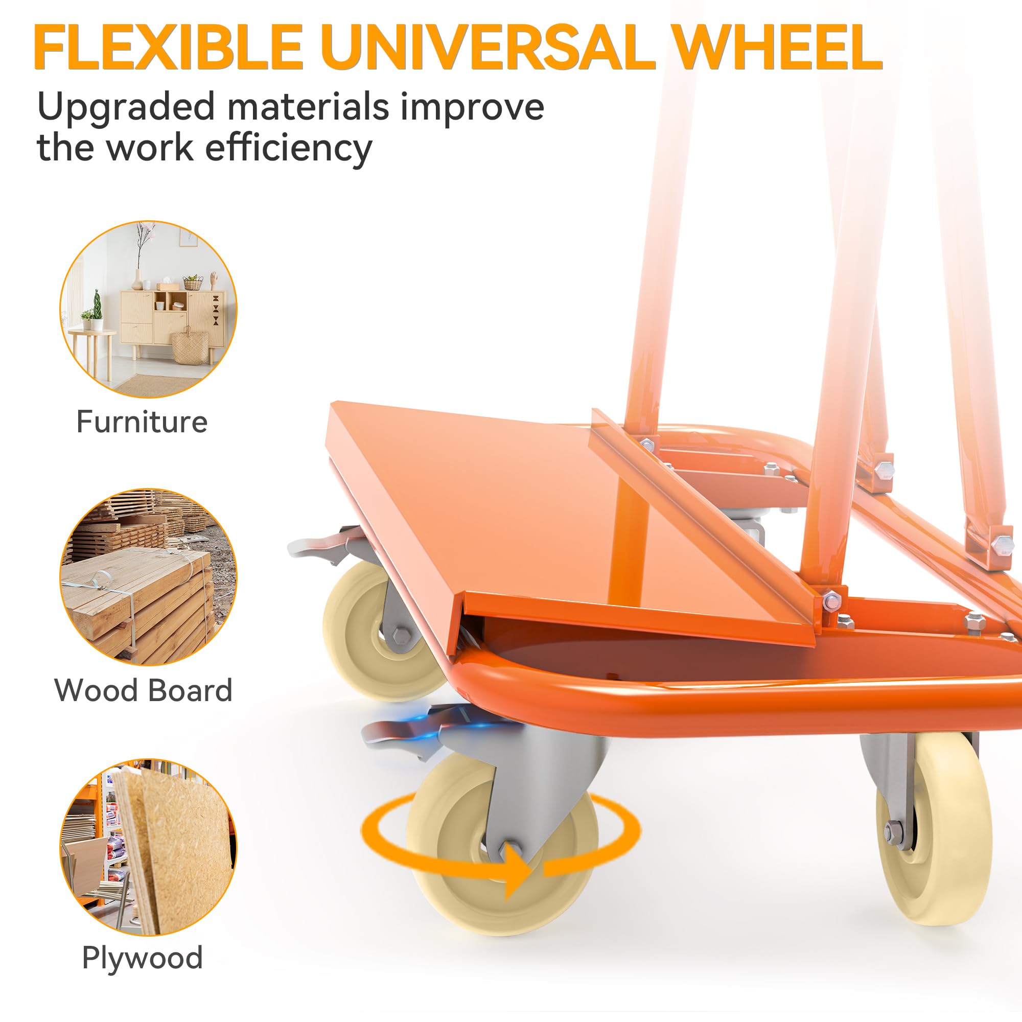 YINTATECH 3000lbs Drywall Cart Dolly, Heavy Duty Drywall Sheet Cart with 4 Swivel Wheels, Orange