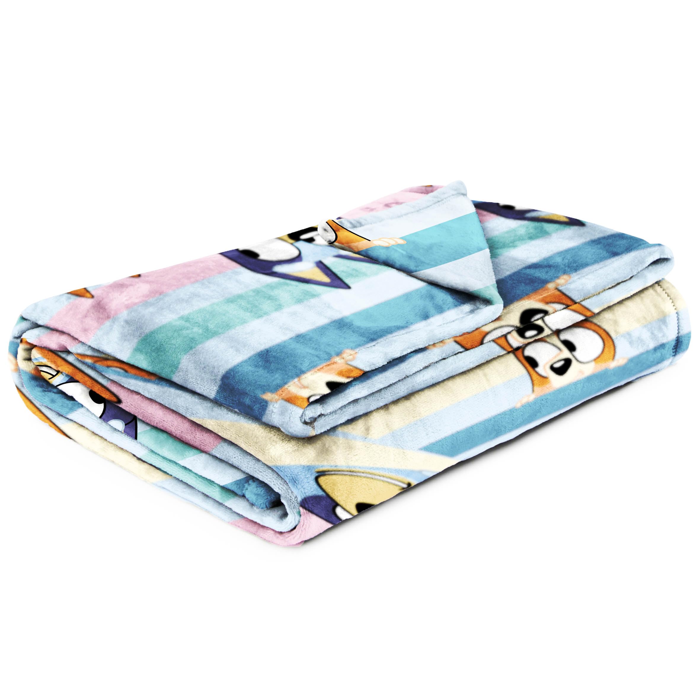 Bluey and Bingo Plush Throw Blanket - Measures 46 x 60 Inches - Kids Super Soft Striped Fleece Bedding